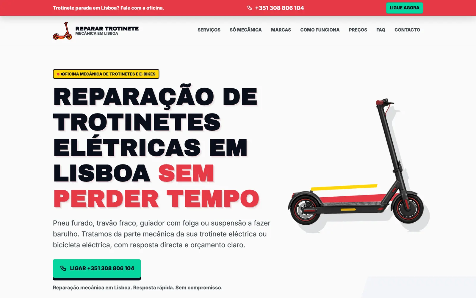 Página inicial da Reparar Trotinete, oficina de trotinetes eléctricas em Lisboa